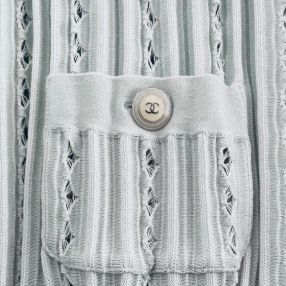 CHANEL Mint Cotton Knitted Cardigan IT 42 - Picture 4 of 6